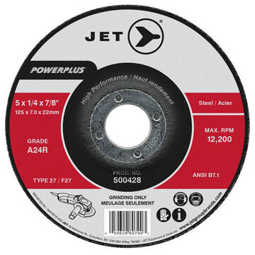 Cut-off Wheel High Performance, 5 In Dia, 1/4 In, 7/8 In Shank, 24 Grit, Aluminum Oxide