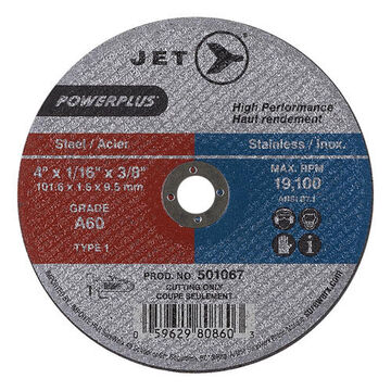 High Performance Cut-off Wheel, 4 in Dia, 1/16 in, 3/8 in Shank, 60 Grit, Aluminum Oxide