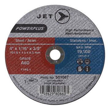 Cut-off Wheel High Performance, 4 In Dia, 1/16 In, 3/8 In Shank, 60 Grit, Aluminum Oxide