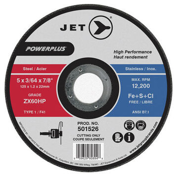 High Performance Cut-off Wheel, 6 in Dia, 3/64 in, 7/8 in Shank, 60 Grit, Aluminum Oxide