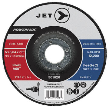 Cut-off Wheel, 5 in Dia, 0.045 in, 7/8 in Shank, A60T Grit, Iron Sulfur Cluster