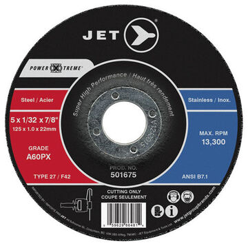 Cut-off Wheel, 6 in Dia, 3/64 in, 7/8 in Shank, 60 Grit, Aluminum Oxide