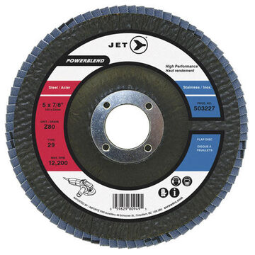 T29 Flap Disc, 4-1/2 in Dia, 7/8 in Shank, Z60 Grit, Medium Grade, Zirconia