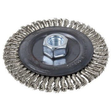 Wheel Brush Stringer Bead, 4 In Dia, 1/4 In Wd, 5/8 In-11 Nc Shank, 0.022 In Dia, Knot-twisted Wire