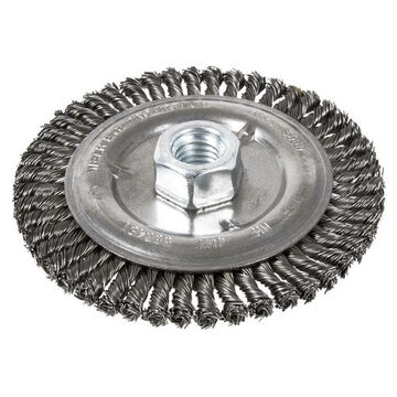 Wheel Brush Stringer Bead, 5 In Dia, 1/4 In Wd, 5/8 In-11 Nc Shank, 0.022 In Dia, Knot-twisted Wire