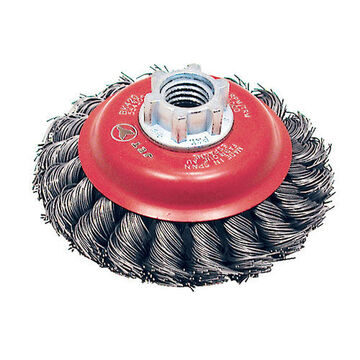 Conical Brush Nc Knot Twisted, 4-1/2 In Dia, 4-1/2 In Wd, 5/8 In-11 Shank, 0.02 In Dia, Piano Wire