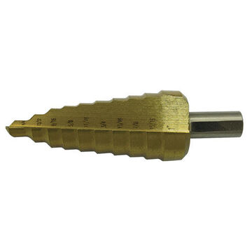 Step Drill Super Premium, 1/4 In Dia, 3/4 In Dia, 10-step, M35 Hss, 10-hole Size