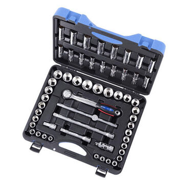 SAE/Metric Socket Wrench Set, 55-Piece, 6 points, Chrome Vanadium Steel