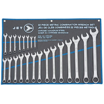 Wrench Set Metric Raised Panel, 22-piece, Chrome Vanadium Steel, Fully Polished