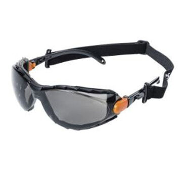 Sealed Safety Glasses, Hard Coated, Clear, Flexible, Black/Orange
