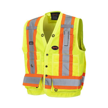 Gilet de sécurité d'arpenteur haute visibilité, 2XL, jaune/vert, polyester sergé tissé 150 deniers, ANSI 2