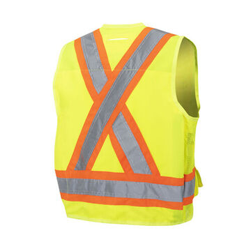 Gilet de sécurité d'arpenteur haute visibilité, 2XL, jaune/vert, polyester sergé tissé 150 deniers, ANSI 2
