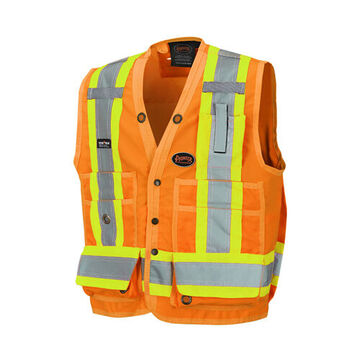 Gilet de sécurité d'arpenteur haute visibilité, orange, polyester sergé tissé 150 deniers, classe 2