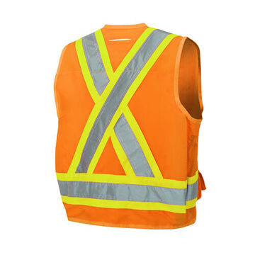 Gilet de sécurité d'arpenteur haute visibilité, orange, polyester sergé tissé 150 deniers, classe 2