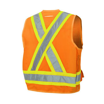 Gilet de sécurité d'arpenteur haute visibilité, 3XL, orange, polyester sergé tissé 150 deniers, classe 2