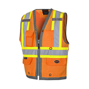 Gilet de sécurité d'arpenteur haute visibilité, XL, orange, polyester, classe 2, poitrine de 46 à 48 pouce