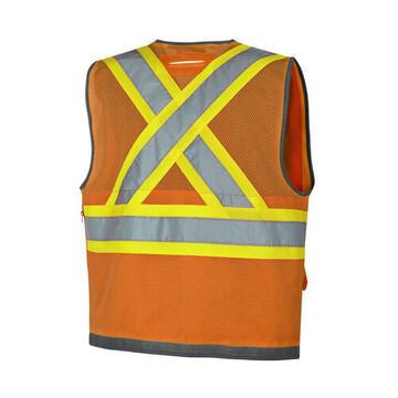 High-visibility Surveyor Safety Vest, XL, Orange, Polyester, Class 2, 46 to 48 in Chest