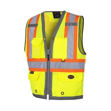 Gilet de sécurité d'arpenteur haute visibilité, 3XL, jaune/vert, polyester Oxford 300 deniers, 100 % polyester, maille polyester, classe 2