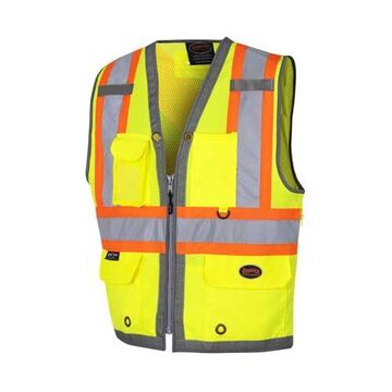 Gilet de sécurité d'arpenteur haute visibilité, jaune/vert, polyester Oxford 300 deniers, 100 % polyester, maille polyester, classe 2
