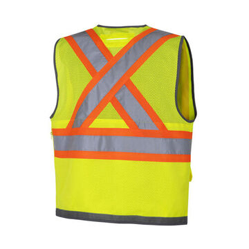Gilet de sécurité d'arpenteur haute visibilité, jaune/vert, polyester Oxford 300 deniers, 100 % polyester, maille polyester, classe 2