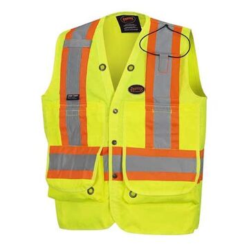 Gilet de sécurité d'arpenteur haute visibilité, jaune/vert, polyester Oxford 600 deniers, enduit PU, classe 2