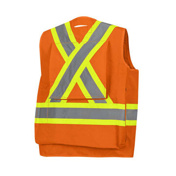 Safety Vest High-visibility Surveyor, Small, Orange, 600 Denier Oxford Polyester, Pu Coated, Class 2
