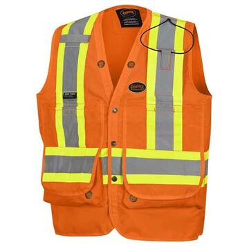 Safety Vest High-visibility Surveyor, Small, Orange, 600 Denier Oxford Polyester, Pu Coated, Class 2