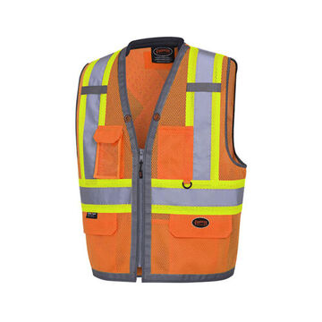 Gilet de sécurité d'arpenteur haute visibilité, grand, orange, polyester, classe 2