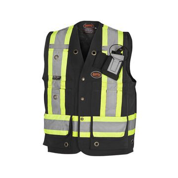 Surveyor's Work Vest, 2XL, Black, Cotton, Snap Closure