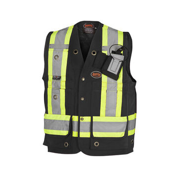 Gilet de travail d'arpenteur, 2XL, noir, coton, fermeture à pression