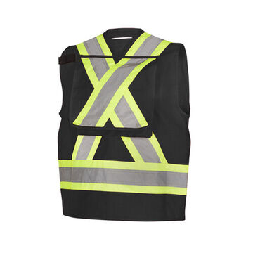 Surveyor's Work Vest, 2XL, Black, Cotton, Snap Closure