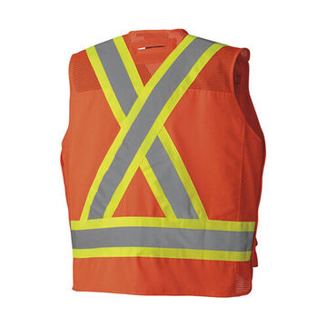 Gilet de sécurité d'arpenteur haute visibilité, 2XL, orange, polyester, classe 2