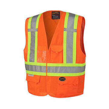 Safety Vest High Visibility, Orange, Tricot Polyester, Class 2