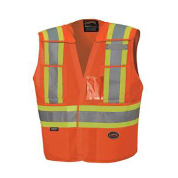 Safety Vest High Visibility Tear-away, Orange, Tricot Polyester, Class 2