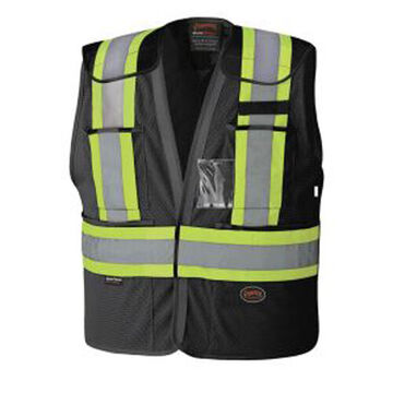 High Visibility Tear-Away Safety Vest, L/XL, Black, Polyester Mesh, Class 1