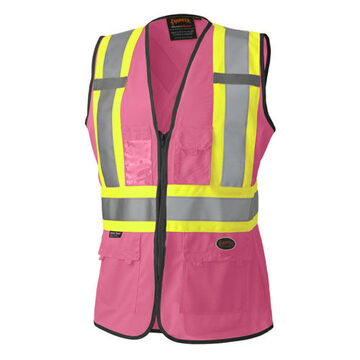 Gilet de sécurité interlock, rose, tricot 100 % polyester, classe 1 type O