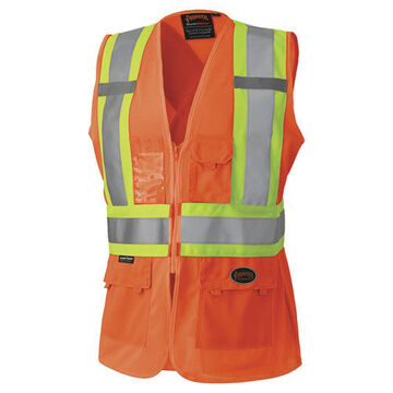Women's High Visibility Safety Vest, Orange, 100% Polyester Knit, Class 2 Type P And R