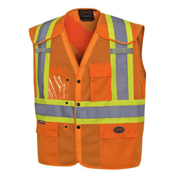 Drop Shoulder Snap Button Signal Safety Vest, L/XL, Orange, Polyester, Class 2 Type P and R