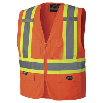 High Visibility Safety Vest, Small, Orange, 100% Polyester Knit, Class 2 Type P and R