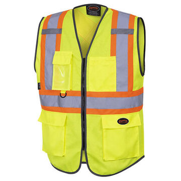 Gilet de sécurité haute visibilité, grand, jaune/vert, tricot 100 % polyester, classe 2, type P et R
