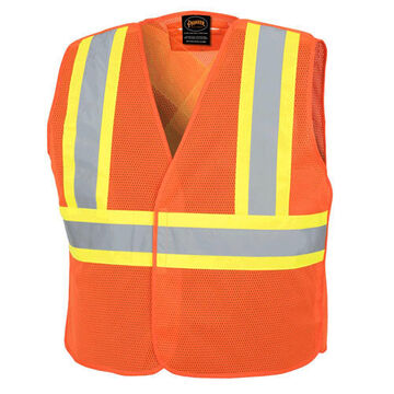 High Visibility Tear-away Mesh Safety Vest, L/XL, Orange, Polyester, Class 2 Type P and R, 46-48 in Chest