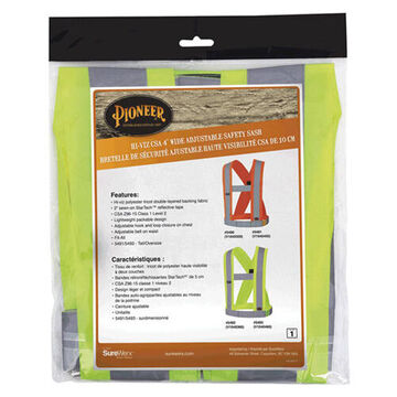 Adjustable Lightweight Safety Sash, Universal, Hi-Viz Yellow, Green, Tricot Polyester, Class 1