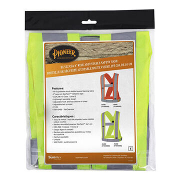 Adjustable Safety Sash, Universal, Hi-Viz Yellow, Green, Polyester Tricot Backing Fabric, Class 1