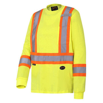 Long-Sleeved Safety Shirt, XL, Yellow/Green, 100% Cotton