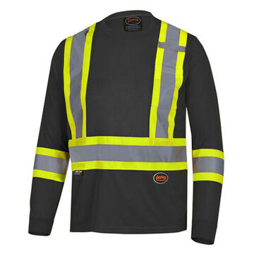 High Visibility Safety T-shirt, Unisex, Large, Black, Bird's-Eye Polyester