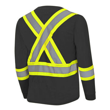 High Visibility Safety T-shirt, Unisex, Large, Black, Bird's-Eye Polyester