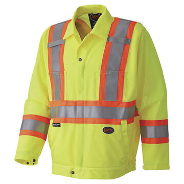 Traffic Safety Jacket, Unisex, Large, Hi-Viz Yellow, Green, Polyester