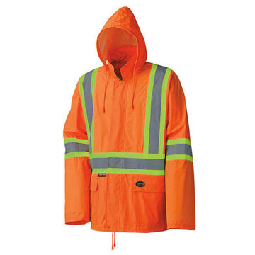 Waterproof Lightweight Safety Rain Suit, Men, 4XL, Orange, Polyester, PVC