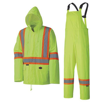 Waterproof Lightweight Safety Rain Suit, Men, 4XL, Yellow/Green, Polyester, PVC