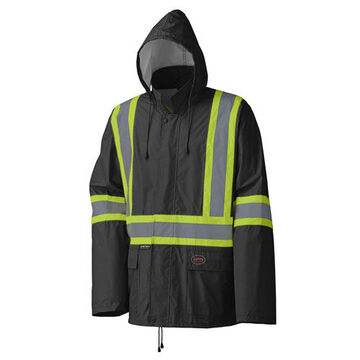 Rain Suit Waterproof Lightweight Safety, Men, Black, Polyester, Pvc